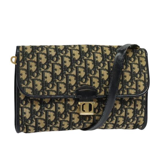 DIOR Trotter Canvas Shoulder Bag Navy Gold - Picture 1 of 16